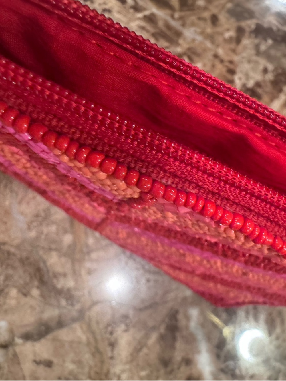 KayLee New York Handmade Seed Bead Coin Purse Pink Red Striped Zip Pouch - Picture 7 of 12